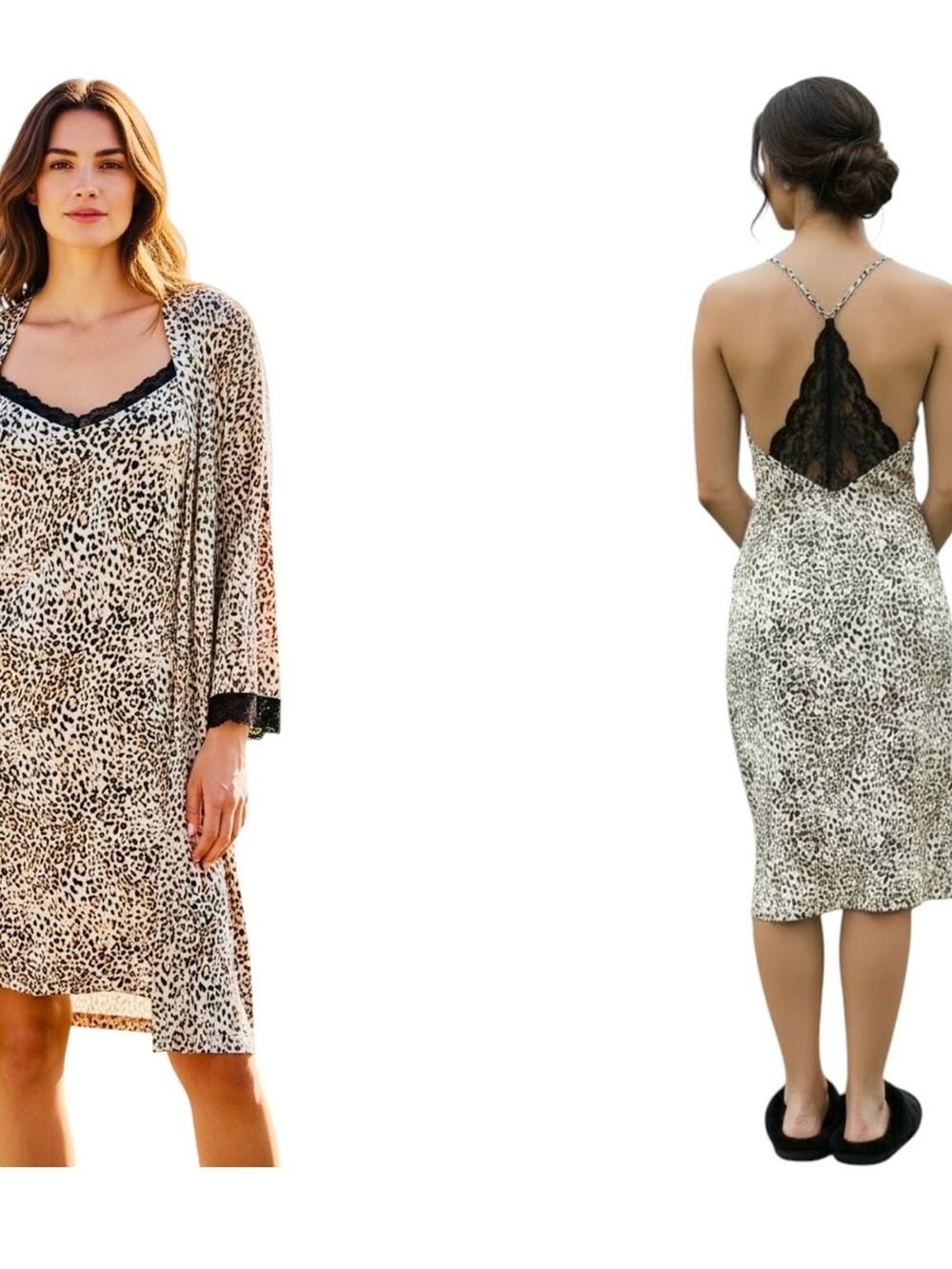 INC International Concept  Lace-Trim Animal print Sleep Chemise & Robe Set 2X,3X